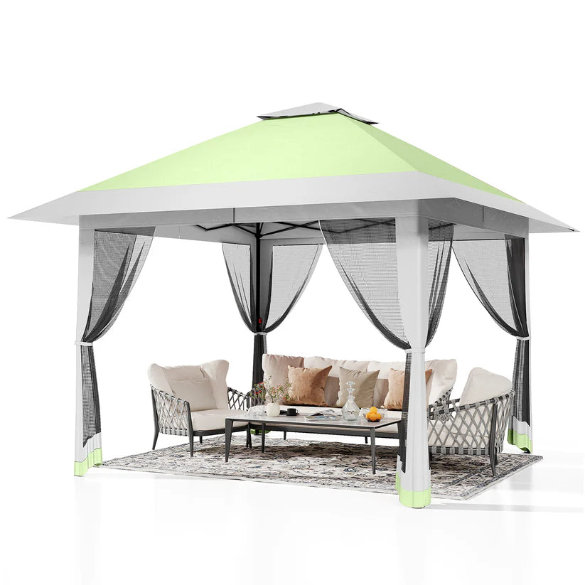 Garvee 396 x 396cm Canopy Tent Pop Up Gazebo With Mosquito Netting For Backyard Parties BBQs Olive Green