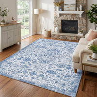 GARVEE 200x290cm Washable Area Rug Non-Slip Vintage Oriental Carpet Soft Modern Boho Stain Resistant Mat for Living Room Bedroom,Blue