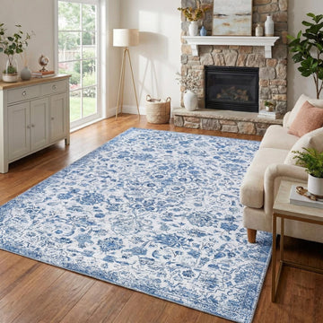 GARVEE 200x290cm Washable Area Rug Non-Slip Vintage Oriental Carpet Soft Modern Boho Stain Resistant Mat for Living Room Bedroom,Blue