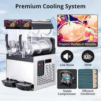 Garvee 230V Stainless Steel Commercial Slush Machine 30 L Capacity with Two Tanks and Self Cleaning Function for Frozen Margaritas Cocktails Smoothies Restaurants,Bars,Coffee Shops and Home