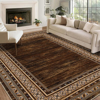 Garvee 160 × 230 cm Red-Brown Washable Bordered Area Rug, Non Slip Low Pile Non Shedding Rug, Modern Distressed Geometric Rug for Living Room Dining Room Bedroom