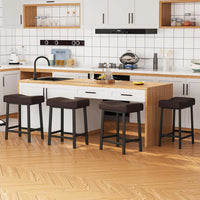 Garvee Set of 4 Brown Saddle Bar Stools – 61cm Counter Height Breakfast Bar Stools – Padded Backless Faux Leather Seats for Kitchen Island