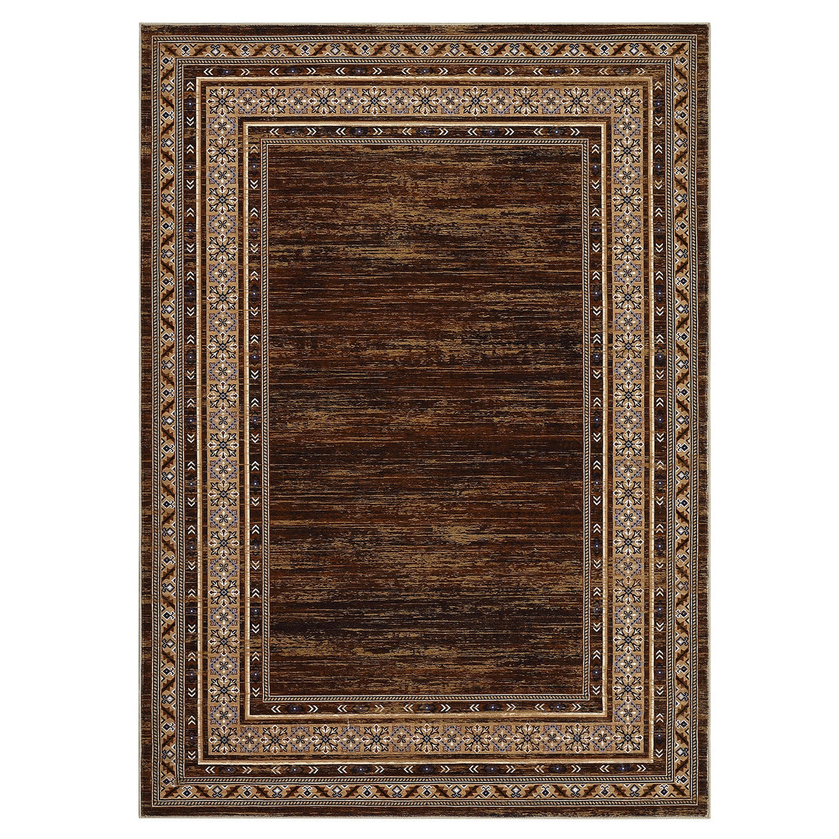 Garvee 160 × 230 cm Red-Brown Washable Bordered Area Rug, Non Slip Low Pile Non Shedding Rug, Modern Distressed Geometric Rug for Living Room Dining Room Bedroom