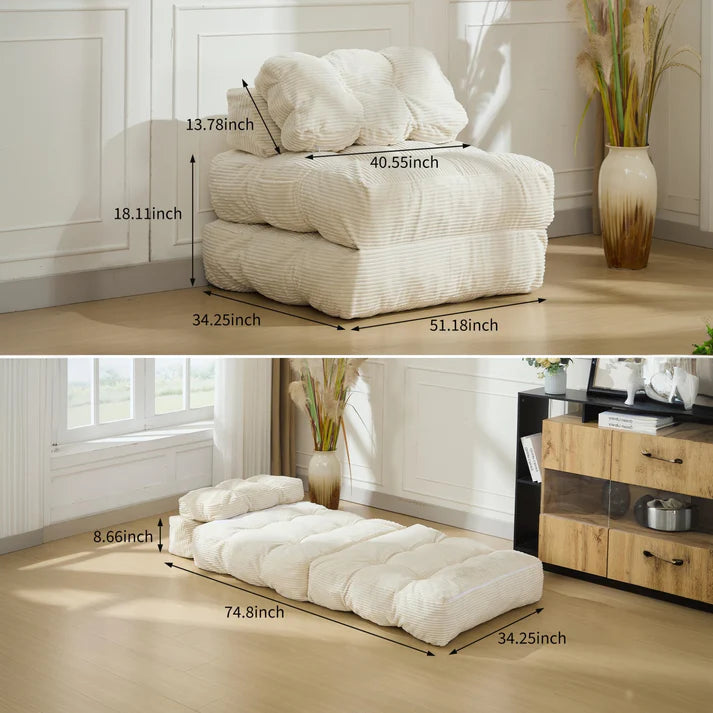 Garvee 3-in-1 Folding Convertible Sofa Bed with Pillow, Portable Sleeper Chair for Living Room Bedroom, Beige Single, Space-Saving, Comfortable, No Assembly