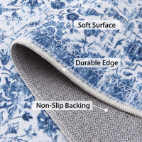 GARVEE 200x290cm Washable Area Rug Non-Slip Vintage Oriental Carpet Soft Modern Boho Stain Resistant Mat for Living Room Bedroom,Blue