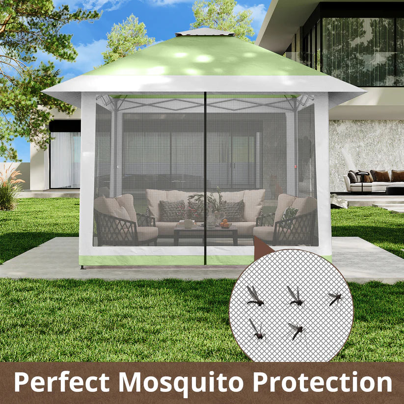 Garvee 396 x 396cm Canopy Tent Pop Up Gazebo With Mosquito Netting For Backyard Parties BBQs Olive Green