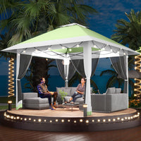 Garvee 396 x 396cm Canopy Tent Pop Up Gazebo With Mosquito Netting For Backyard Parties BBQs Olive Green