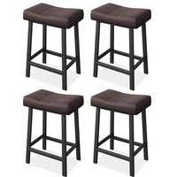 Garvee Set of 4 Brown Saddle Bar Stools – 61cm Counter Height Breakfast Bar Stools – Padded Backless Faux Leather Seats for Kitchen Island