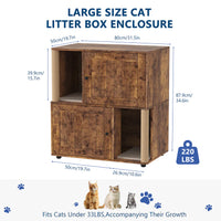 Garvee Double Layer Cat Litter Box Furniture With Scratching Post And Litter Mats, Wooden Corner Cabinet Cat Washroom Bed, Multi-Functional, Easy To Clean, Easy Assembly