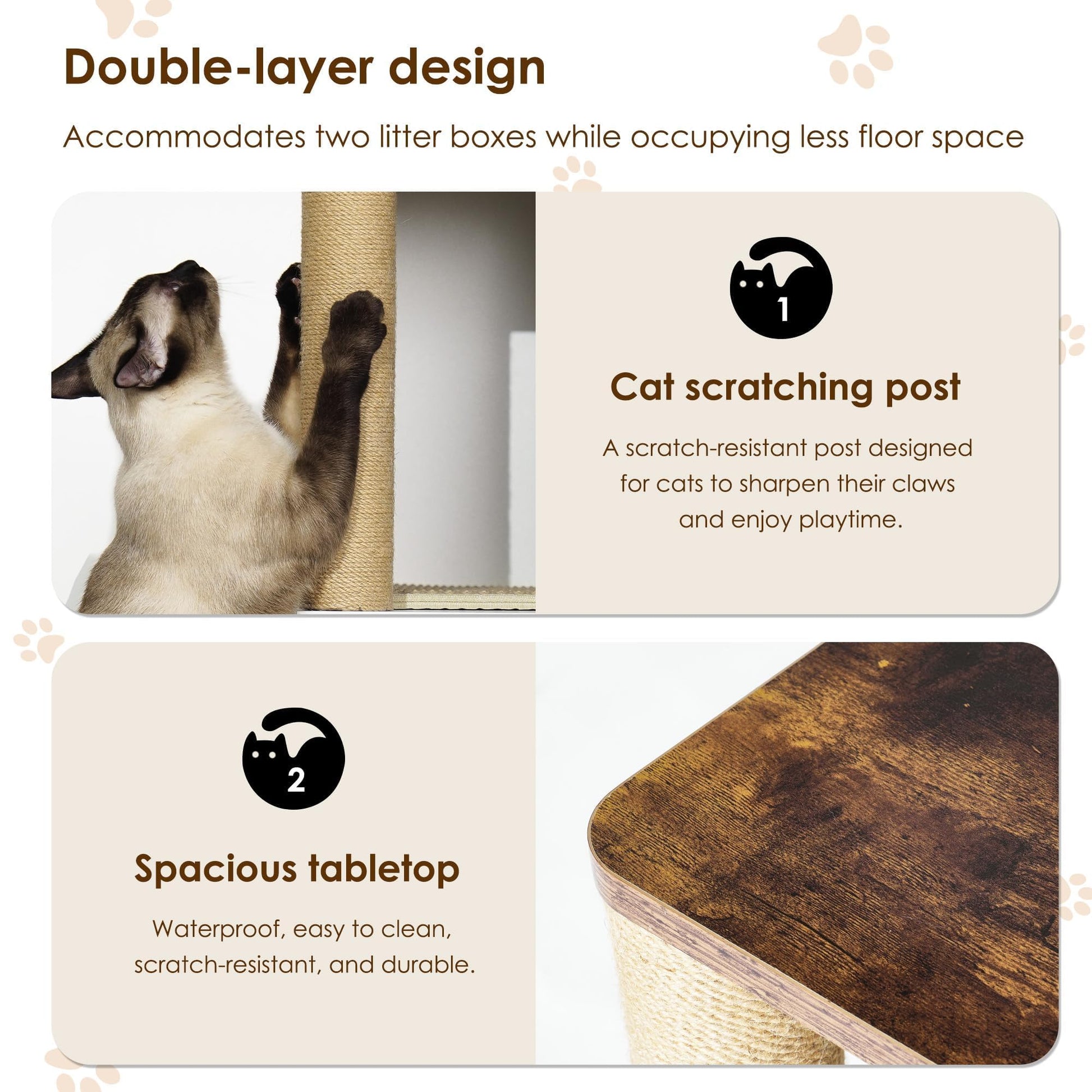 Garvee Double Cat Litter Tray Enclosure for 2 Cats – Hidden Washroom Furniture – Modern Rustic Wooden Side Table – Natural Wood