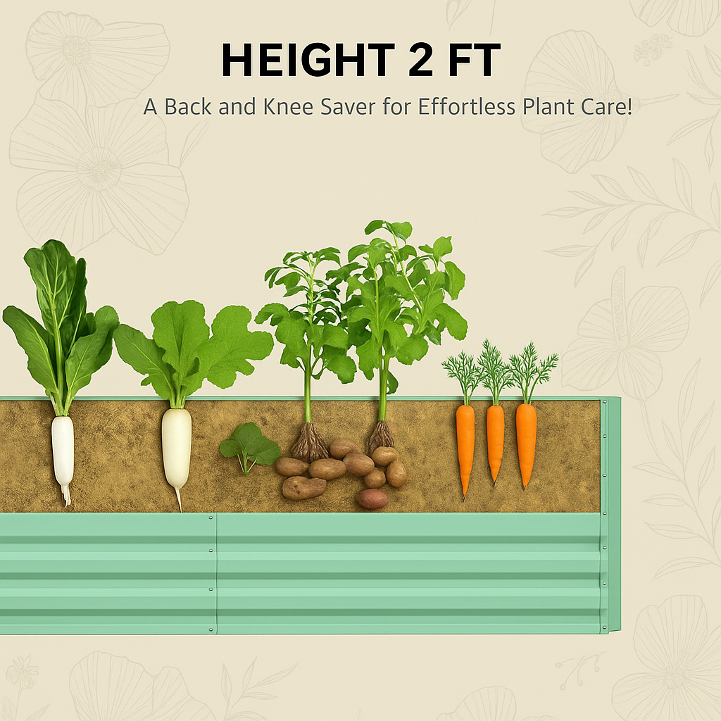 Garvee 180x90x60cm Galvanised Metal Raised Garden Bed – Extra Deep Rust-Proof Steel Planter Box – Open Bottom Design for Outdoor Veg & Plants