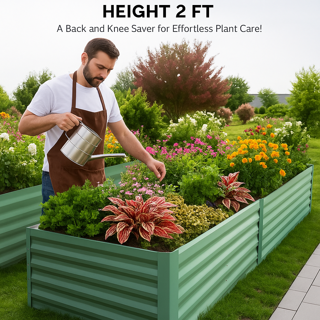 Garvee 180x90x60cm Galvanised Metal Raised Garden Bed – Extra Deep Rust-Proof Steel Planter Box – Open Bottom Design for Outdoor Veg & Plants