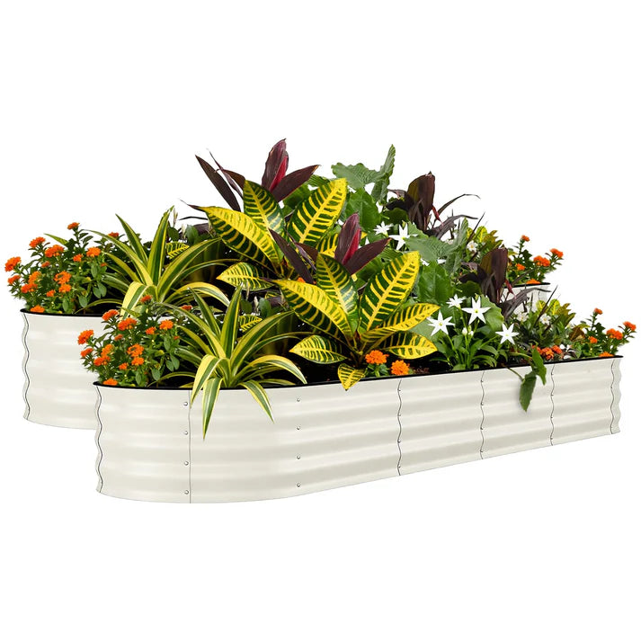 Garvee 2-Pack 244*61*46 cm Galvanised Metal Raised Garden Beds Large Deep Planter Boxes for Allotments, Vegetables & Flowers Beige