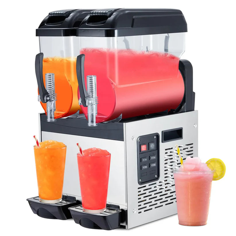 Garvee 230V Stainless Steel Commercial Slush Machine 24 L Capacity with Two Tanks Self Cleaning Function for Frozen Margaritas Cocktails Smoothies Restaurants,Bars,Coffee Shops and Home