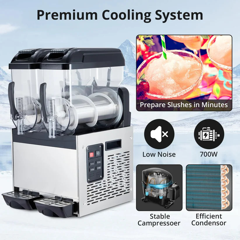 Garvee 230V Stainless Steel Commercial Slush Machine 24 L Capacity with Two Tanks Self Cleaning Function for Frozen Margaritas Cocktails Smoothies Restaurants,Bars,Coffee Shops and Home