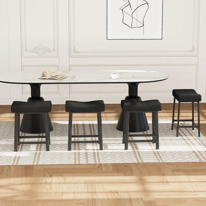 Garvee Set of 4 Black Bar Stools – 61cm Counter Height Breakfast Bar Stools – Upholstered Padded Saddle Seat for Kitchen Island – Easy Assembly