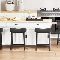 Garvee Set of 4 Black Bar Stools – 61cm Counter Height Breakfast Bar Stools – Upholstered Padded Saddle Seat for Kitchen Island – Easy Assembly