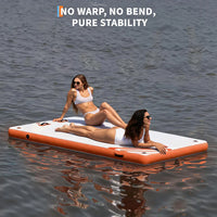 Garvee Orange 300 x 180 cm Inflatable Floating Dock Pontoon Swim Platform with Non Slip EVA Pad Electric Air Pump and Rope Ladder for Lake Pool and Beach