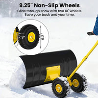 Garvee 36 Inch Snow Pusher Heavy Duty Steel Snow Shovel with Wheels Adjustable Handle for Driveway and Pavement