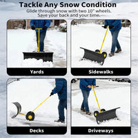 Garvee 36 Inch Snow Pusher Heavy Duty Steel Snow Shovel with Wheels Adjustable Handle for Driveway and Pavement
