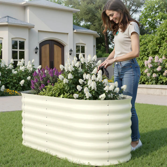 Garvee 2-Pack 122*61*61 cm Galvanised Metal Raised Garden Beds Large Deep Planter Boxes for Allotments, Vegetables & Flowers Beige
