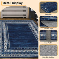 Garvee 240 × 340 cm Navy Blue Washable Bordered Area Rug, Non Slip Low Pile Non Shedding Rug, Modern Distressed Geometric Rug for Living Room Dining Room Bedroom