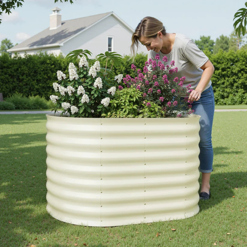 Garvee 2-Pack 122*61*61 cm Galvanised Metal Raised Garden Beds Large Deep Planter Boxes for Allotments, Vegetables & Flowers Beige