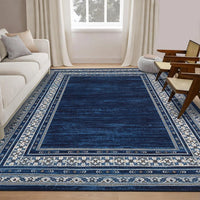 Garvee 240 × 340 cm Navy Blue Washable Bordered Area Rug, Non Slip Low Pile Non Shedding Rug, Modern Distressed Geometric Rug for Living Room Dining Room Bedroom
