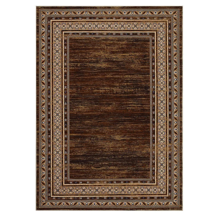 Garvee 200 × 290 cm Red-Brown Washable Bordered Area Rug, Non Slip Low Pile Non Shedding Rug, Modern Distressed Geometric Rug for Living Room Dining Room Bedroom