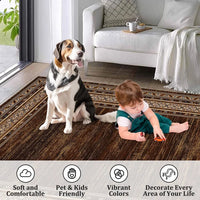 Garvee 200 × 290 cm Red-Brown Washable Bordered Area Rug, Non Slip Low Pile Non Shedding Rug, Modern Distressed Geometric Rug for Living Room Dining Room Bedroom