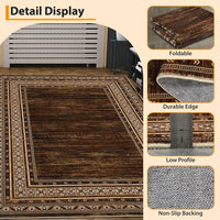 Garvee 200 × 290 cm Red-Brown Washable Bordered Area Rug, Non Slip Low Pile Non Shedding Rug, Modern Distressed Geometric Rug for Living Room Dining Room Bedroom