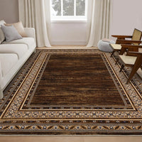 Garvee 200 × 290 cm Red-Brown Washable Bordered Area Rug, Non Slip Low Pile Non Shedding Rug, Modern Distressed Geometric Rug for Living Room Dining Room Bedroom