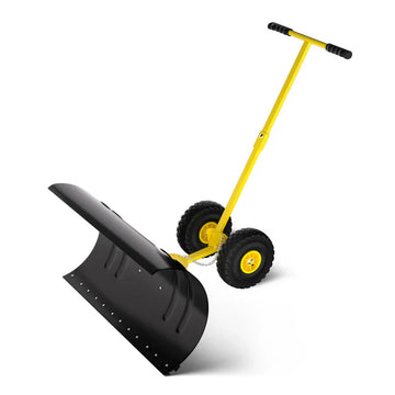 Garvee 29 Inch Bi-Directional Snow Pusher with Wheels Angled Blade Rolling Snow Plough with Adjustable Handle for Driveway and Garden Path