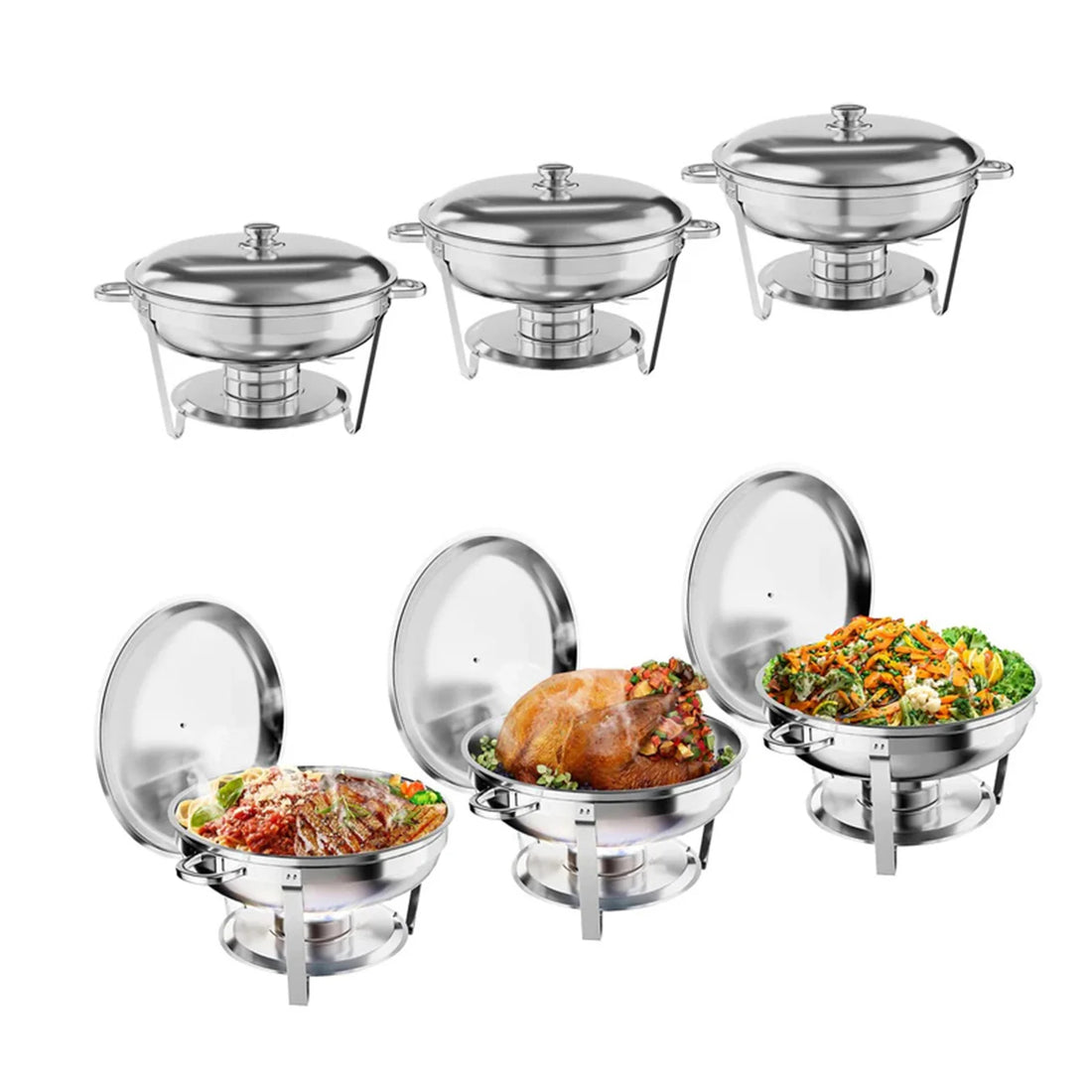 Garvee 6 Pack 4.7L Stainless Steel Chafing Dishes with Lid for Buffet Parties Weddings Events Silver