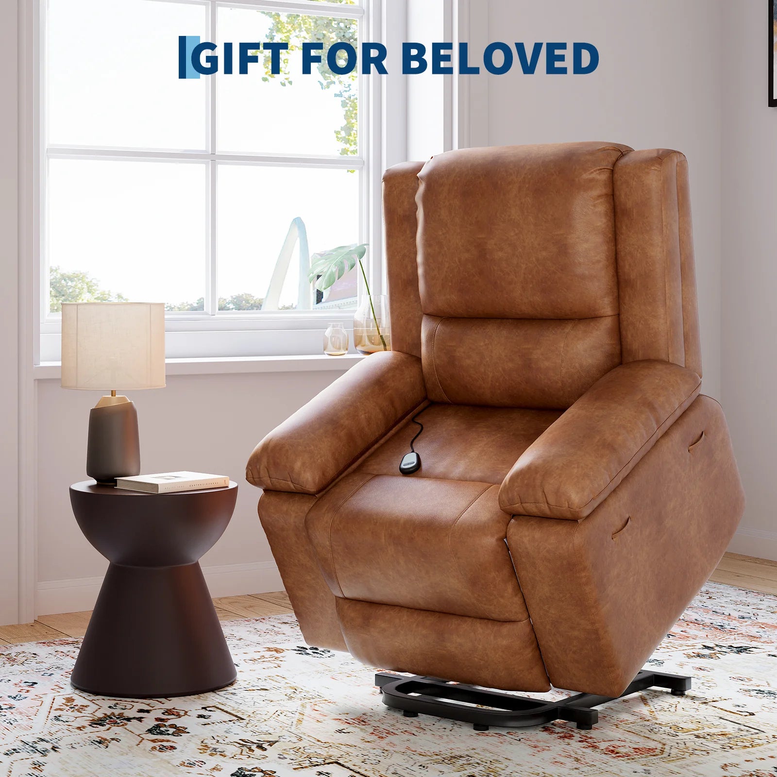 Garvee Electric Power Lift Riser Recliner Chair for Elderly Massage & Heat Vibration Sofa with USB Port and Cup Holders Brown PU Leather