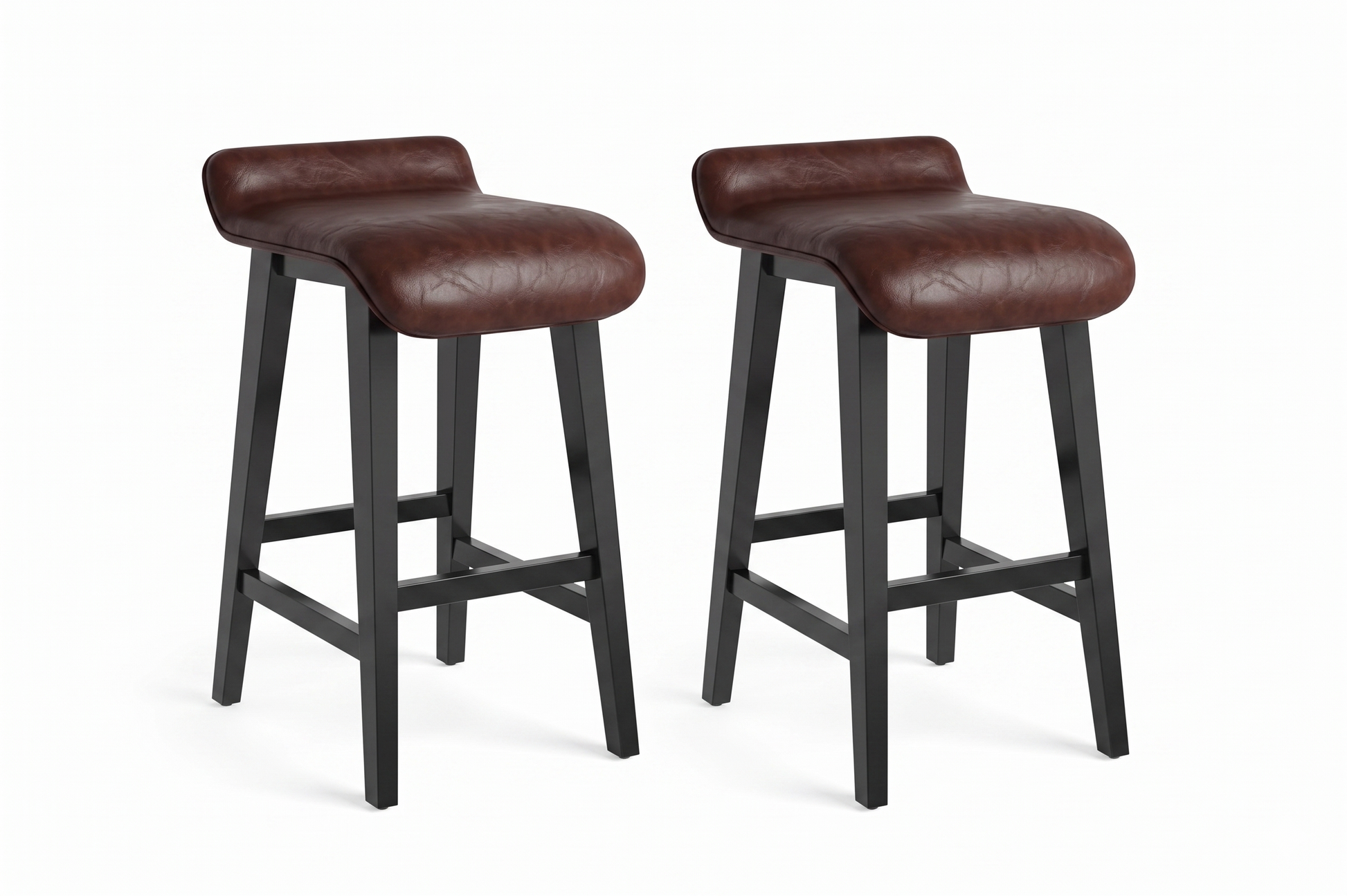 Garvee 66cm(26.2") Counter Height Bar Stools Set of 4 with Upholstered Low Back and Footrest, Wood Legs, Modern Kitchen and Dining Room, Dark Brown