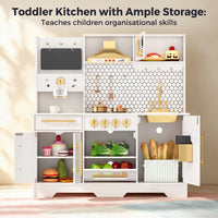 GARVEE Kids Wooden Play Kitchen Set Non-Toxic Smooth Edges Pretend Toy Kitchen Accessories Microwave Ice Maker Birthday Christmas Gift White