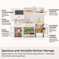 GARVEE Kids Wooden Play Kitchen Set Non-Toxic Smooth Edges Pretend Toy Kitchen Accessories Microwave Ice Maker Birthday Christmas Gift White