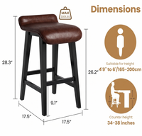 Garvee 66cm(26.2") Counter Height Bar Stools Set of 4 with Upholstered Low Back and Footrest, Wood Legs, Modern Kitchen and Dining Room, Dark Brown