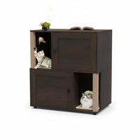 Garvee Double Cat Litter Tray Enclosure for 2 Cats – Hidden Washroom Furniture – Modern Rustic Wooden Side Table – Natural Wood