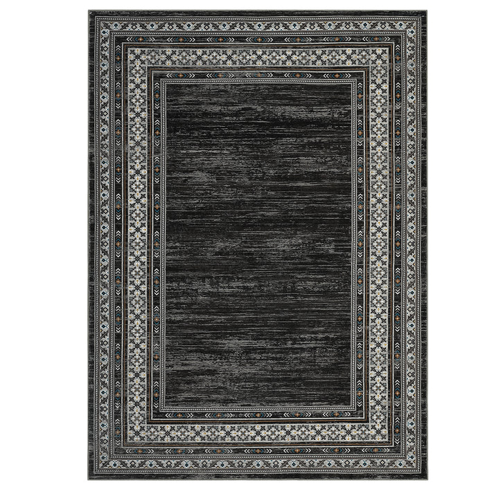 Garvee 200 × 290 cm Dark Grey Washable Bordered Area Rug, Non Slip Low Pile Non Shedding Rug, Modern Distressed Geometric Rug for Living Room Dining Room Bedroom