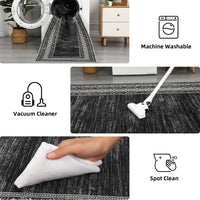 Garvee 200 × 290 cm Dark Grey Washable Bordered Area Rug, Non Slip Low Pile Non Shedding Rug, Modern Distressed Geometric Rug for Living Room Dining Room Bedroom
