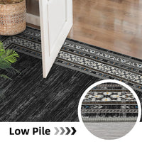 Garvee 200 × 290 cm Dark Grey Washable Bordered Area Rug, Non Slip Low Pile Non Shedding Rug, Modern Distressed Geometric Rug for Living Room Dining Room Bedroom