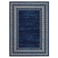 Garvee 120 × 170 cm Navy Blue Washable Bordered Area Rug, Non Slip Low Pile Non Shedding Rug, Modern Distressed Geometric Rug for Living Room Dining Room Bedroom