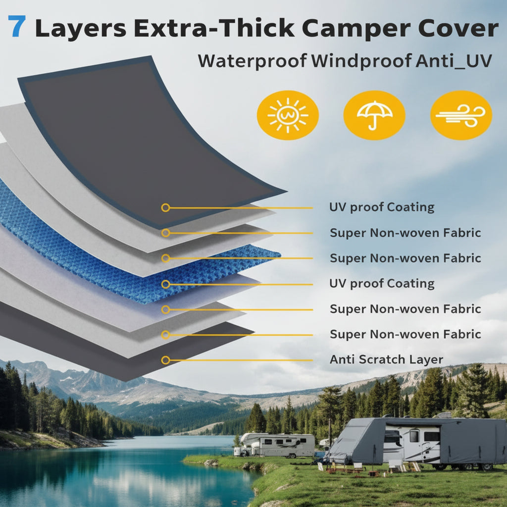 Garvee Heavy Duty 7-Ply RV Cover Waterproof Camper Motorhome Shield 549x266.7x274.32cm Light Grey