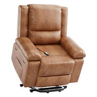 Garvee Electric Power Lift Riser Recliner Chair for Elderly Massage & Heat Vibration Sofa with USB Port and Cup Holders Brown PU Leather