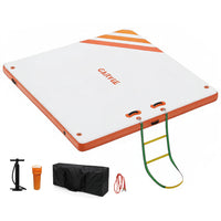 Garvee Orange 300 x 180 cm Inflatable Floating Dock Pontoon Swim Platform with Non Slip EVA Pad Electric Air Pump and Rope Ladder for Lake Pool and Beach