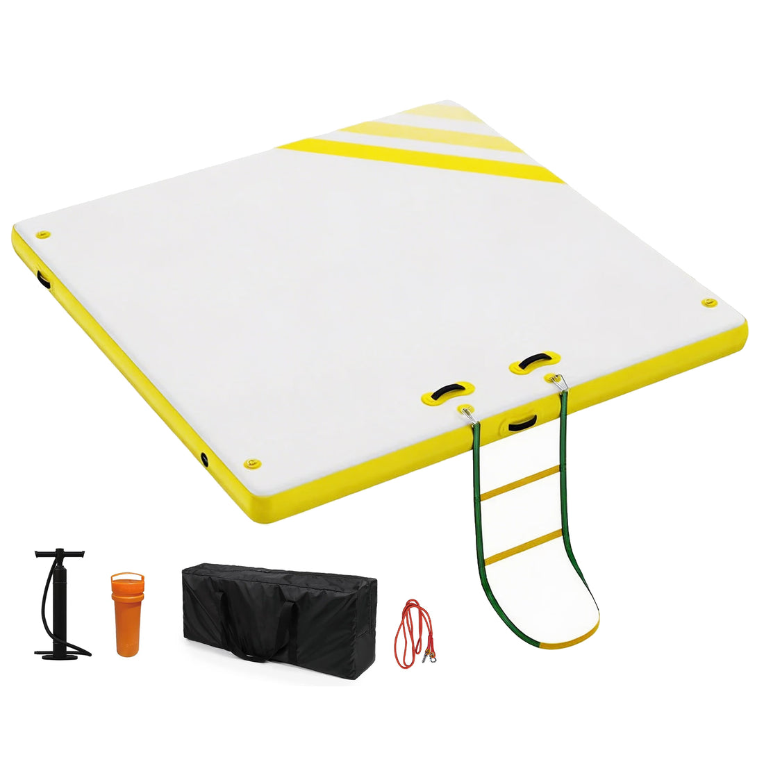 Garvee Yellow 2.4 x 1.8 m Inflatable Floating Dock Platform Swim Pontoon with Rope Ladder and Non Slip Surface for Swimming Pool Beach and Sea