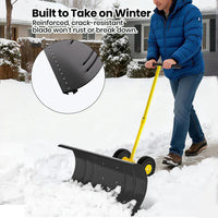 Garvee 36 Inch Snow Pusher Heavy Duty Steel Snow Shovel with Wheels Adjustable Handle for Driveway and Pavement
