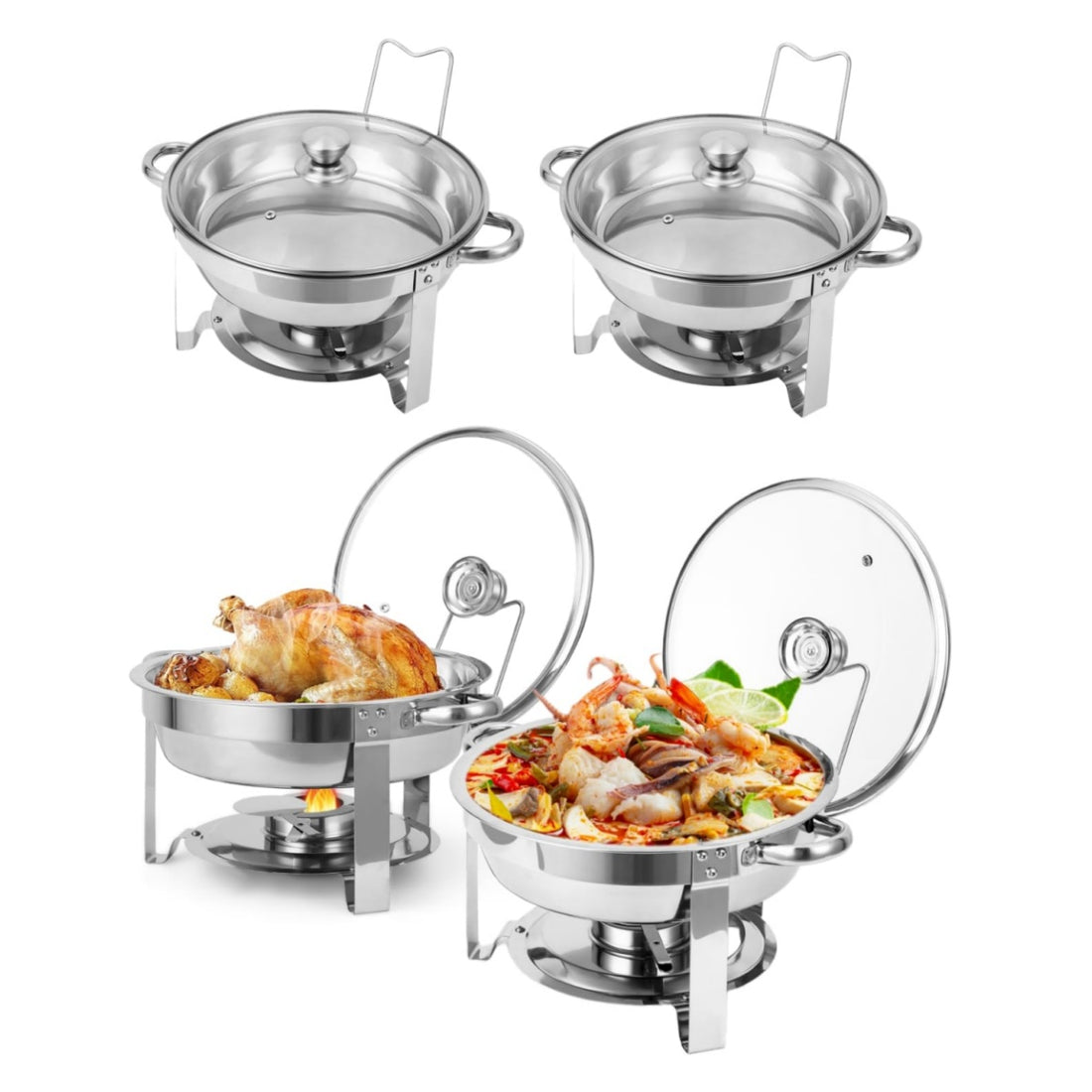 GARVEE 4.7L Stainless Steel Chafing Dish, Round Buffet Server Food Warmer for Catering & Parties - Professional Food Warmer Set for Weddings,Silver